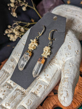 Load image into Gallery viewer, Clear Quartz + Snake vertebrae Earrings