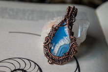 Load image into Gallery viewer, Blue Sky Plume Agate Wire Wrapped Pendant
