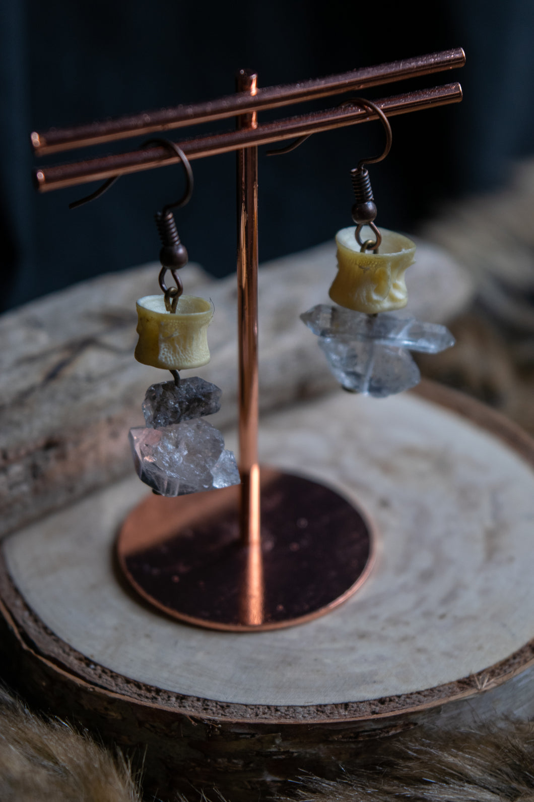 Salmon Vertebrae with Herkimer Diamond Earrings