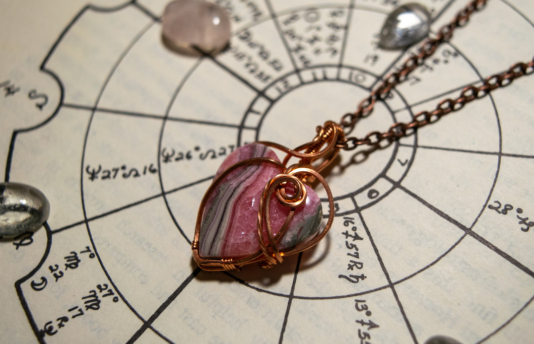 Rhodochrosite Heart Copper Wire Wrap