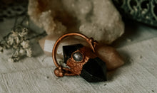 Load image into Gallery viewer, Electroformed Black Obsidian Point Mushroom Pendant with Ruby Sapphire
