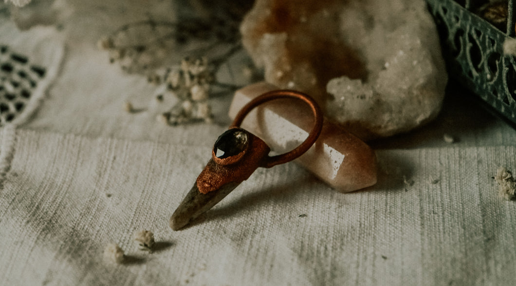 Deer Antler with Smokey Quartz Electroformed Pendant