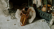 Load image into Gallery viewer, Golden Tigerseye Double Hoop with Skull Electroformed Pendant
