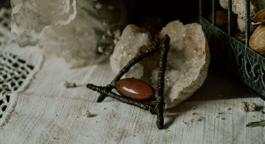 Peach Moonstone Electroformed Evergreen Pendant