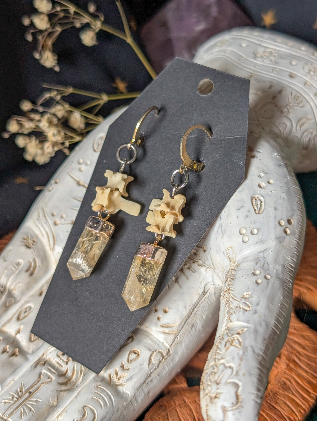Citrine + Snake vertebrae Earrings