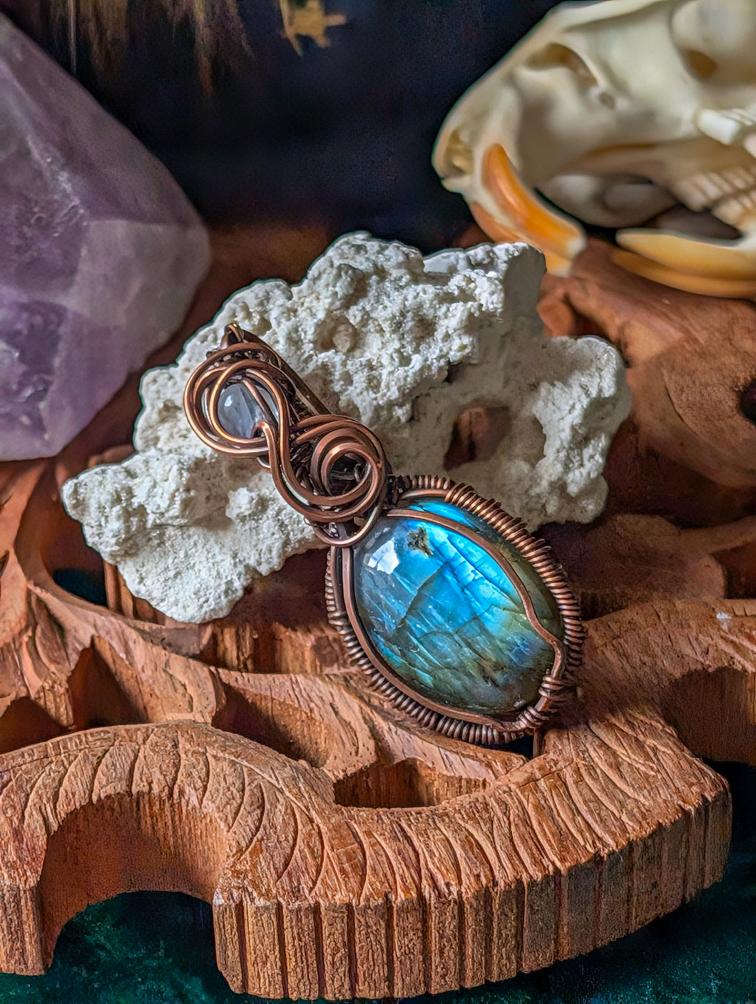 Labradorite w/ Moonstone Copper Wire Wrap