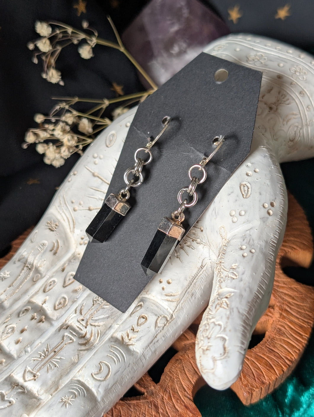 Black Obsidian Chain Mail Earrings