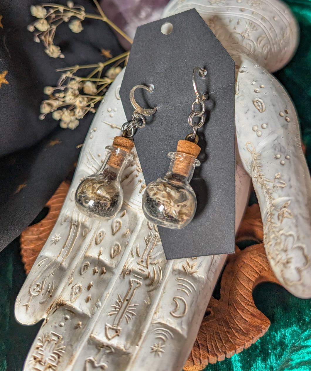 Snakeskin with Citrine Glass Vial Earrings