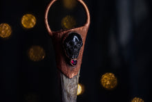 Load image into Gallery viewer, Real Deer Antler w/ Carved Buffalo Horn Skull &amp; Garnet Copper Electroformed Pendant

