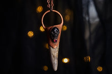 Load image into Gallery viewer, Real Deer Antler w/ Carved Buffalo Horn Skull &amp; Garnet Copper Electroformed Pendant
