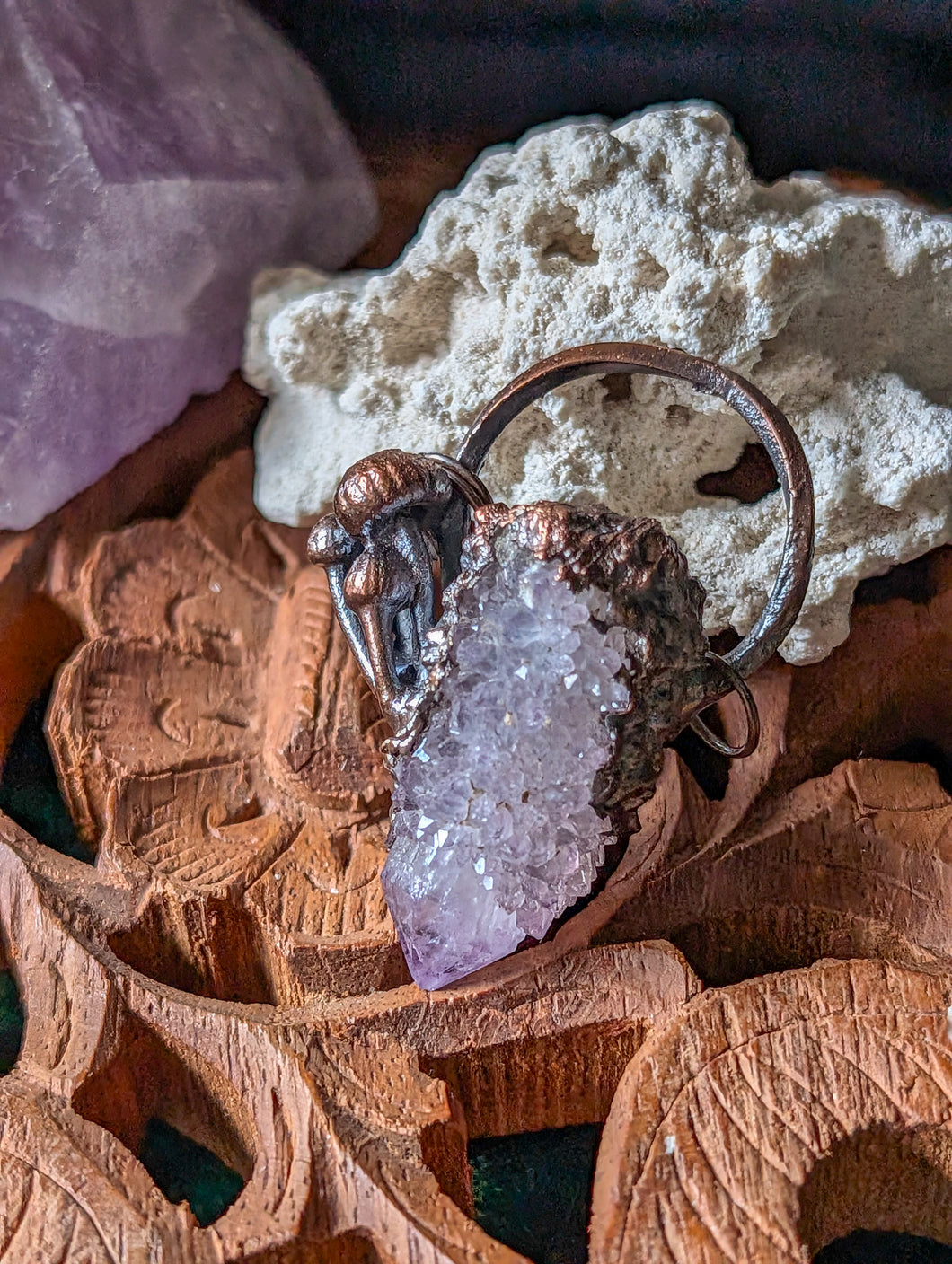 Spirit Quartz w/ Mushrooms Electroformed Pendant